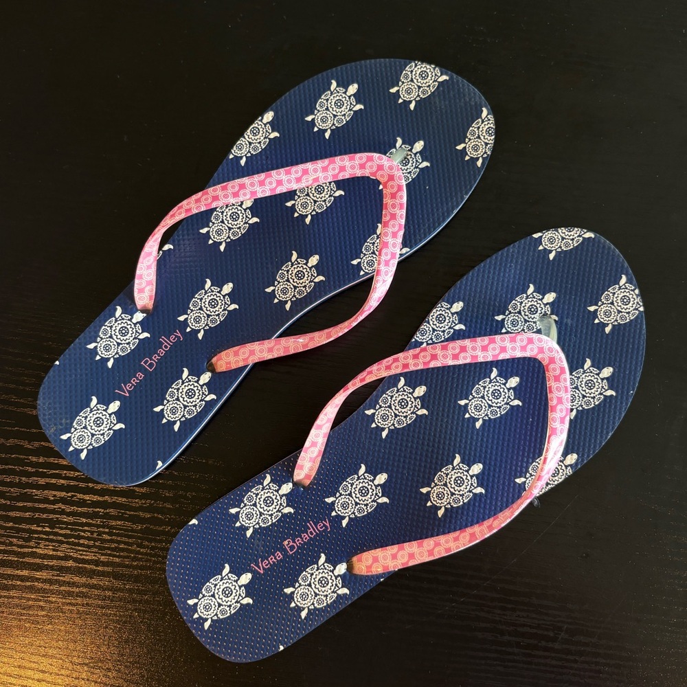 Vera Bradley Blue Flip Flops with Pink Accents